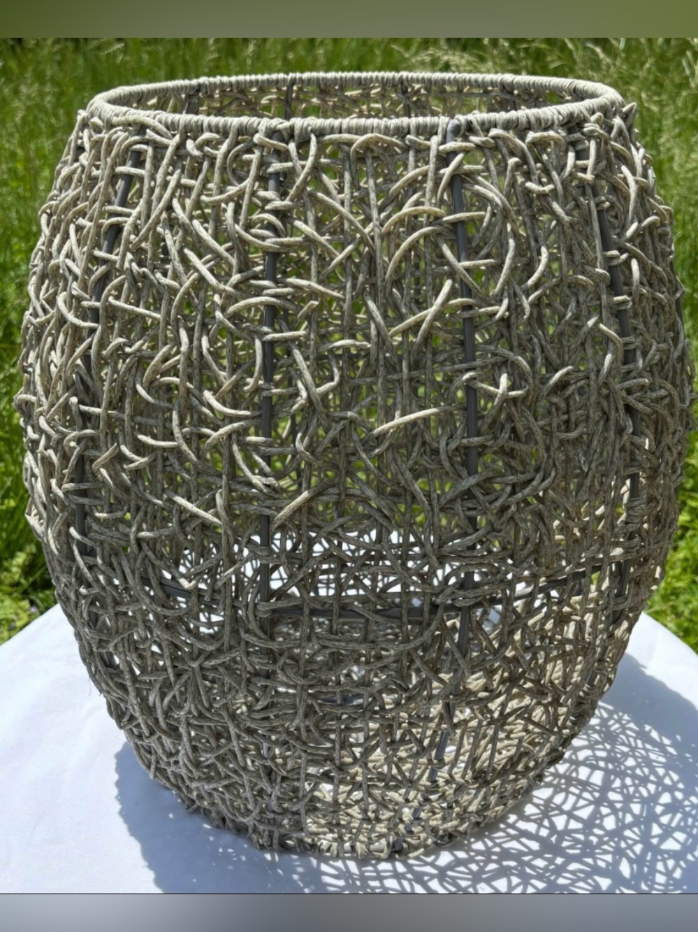 Pier 1 Style 17.5" Open Bird Nest Weave Resin Floor Vase Basket Gray Like New!